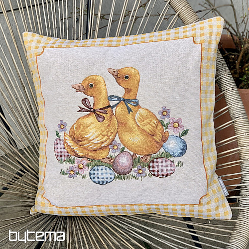 Tapestry cushion cover GEESE YELLOW CHECK