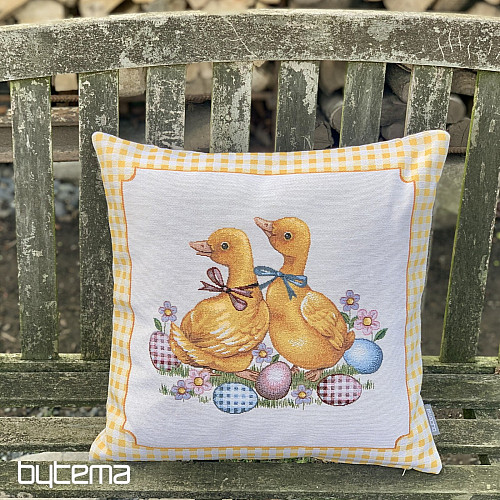 Tapestry cushion cover GEESE YELLOW CHECK