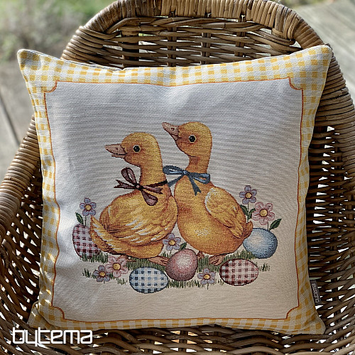 Tapestry cushion cover GEESE YELLOW CHECK