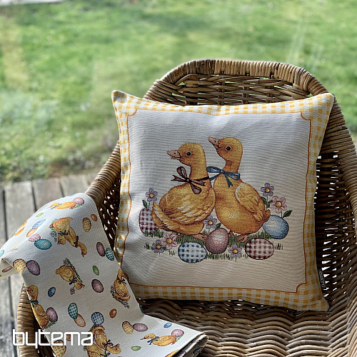 Tapestry cushion cover GEESE YELLOW CHECK