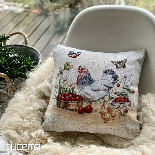 Tapestry pillowcase HEN WITH STRAWBERRIES