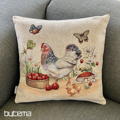 Tapestry pillowcase HEN WITH STRAWBERRIES