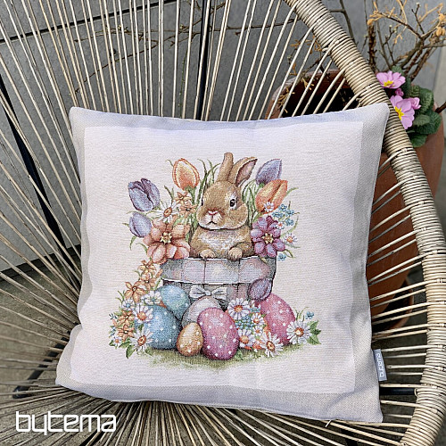Tapestry cushion cover HARE IN A FLOWER POT beige frame