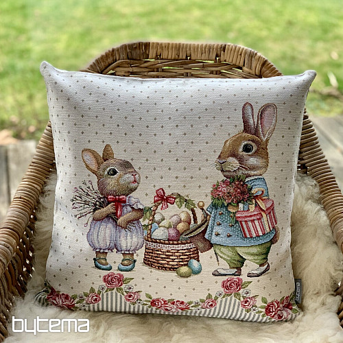 Tapestry cushion cover BUNNIES WITH ROSES beige