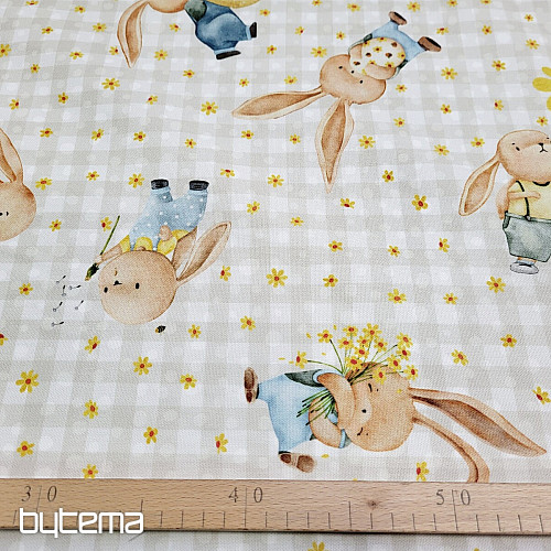 Decorative fabric BUNIES AND FLOWERS