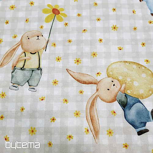 Decorative fabric BUNIES AND FLOWERS
