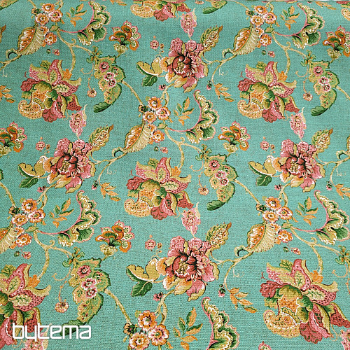 Decorative fabric INDIAN FLOWERS turquoise