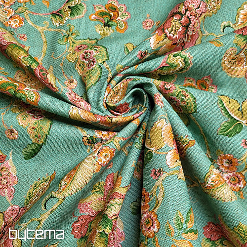 Decorative fabric INDIAN FLOWERS turquoise