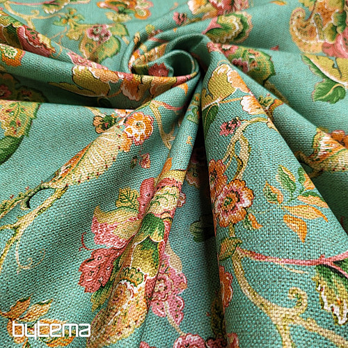 Decorative fabric INDIAN FLOWERS turquoise