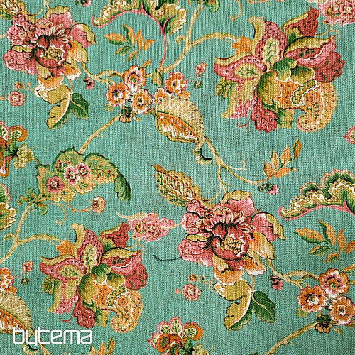 Decorative fabric INDIAN FLOWERS turquoise