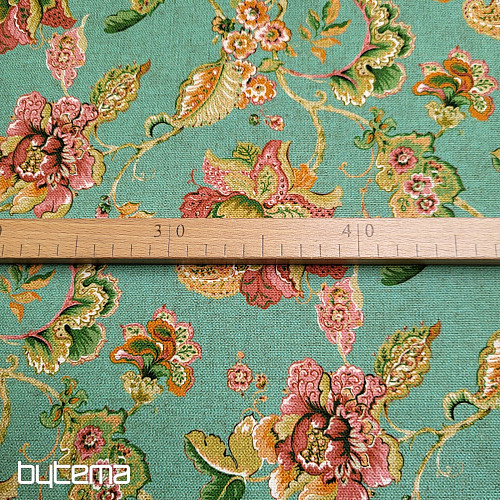 Decorative fabric INDIAN FLOWERS turquoise