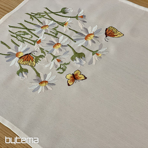 Embroidered tablecloth and scarf DAISIES AND BUTTERFLIES