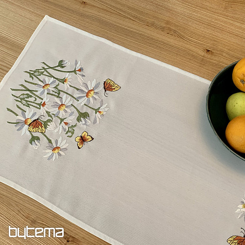 Embroidered tablecloth and scarf DAISIES AND BUTTERFLIES