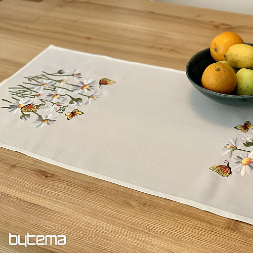 Embroidered tablecloth and scarf DAISIES AND BUTTERFLIES