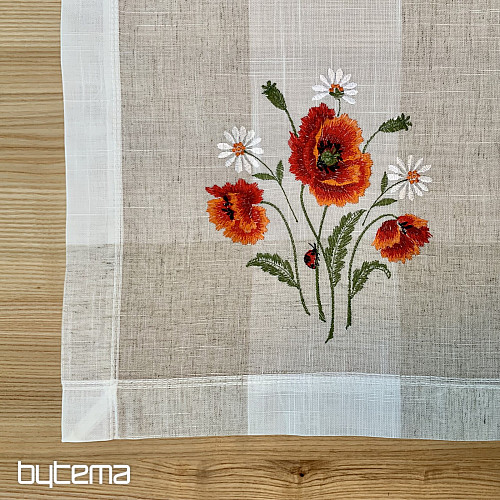 Embroidered tablecloth and scarf POPPIES