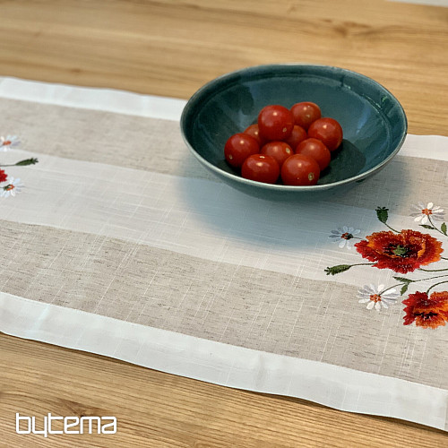 Embroidered tablecloth and scarf POPPIES