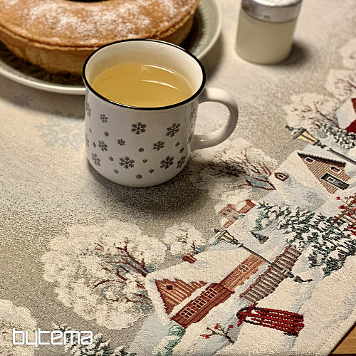 Gobelin tablecloth, shawl and table setting WINTER IDYLKA