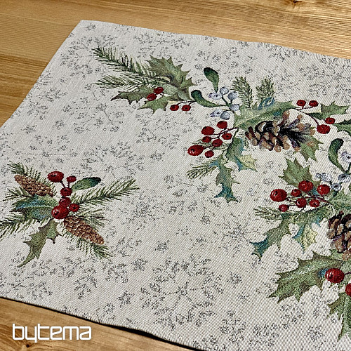 Tapestry tablecloth, shawl and table setting PINE and MISTLETTE
