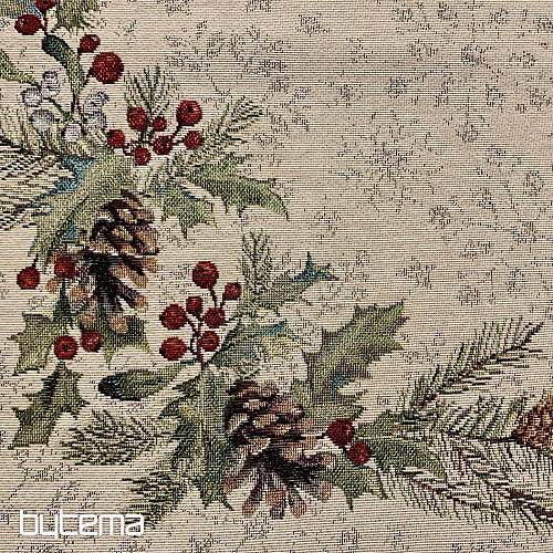 Tapestry tablecloth, shawl and table setting PINE and MISTLETTE