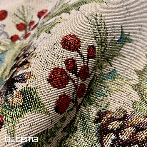 Tapestry tablecloth, shawl and table setting PINE and MISTLETTE