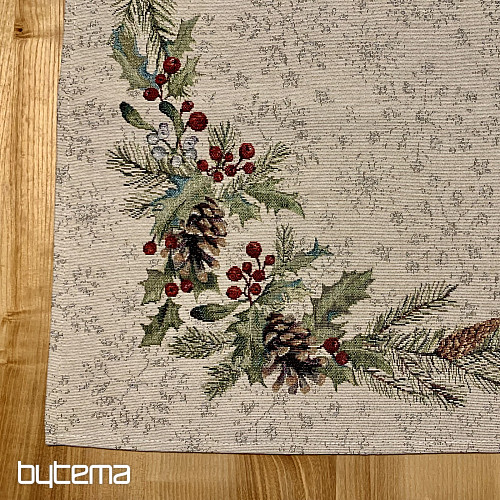 Tapestry tablecloth, shawl and table setting PINE and MISTLETTE