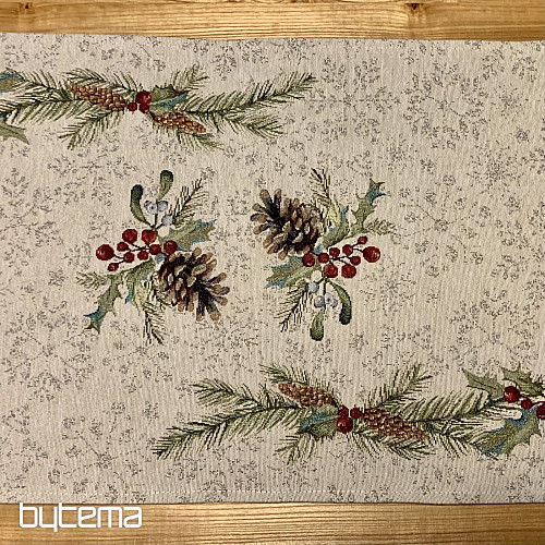 Tapestry tablecloth, shawl and table setting PINE and MISTLETTE