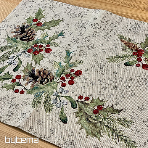Tapestry tablecloth, shawl and table setting PINE and MISTLETTE