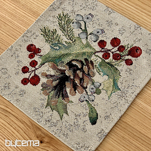 Tapestry tablecloth, shawl and table setting PINE and MISTLETTE
