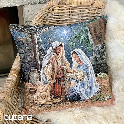Christmas tapestry covering THE HOLY FAMILY