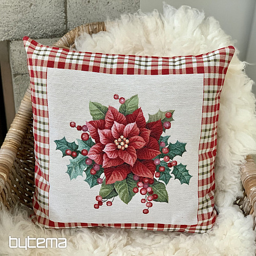 Christmas tapestry cover CHRISTMAS STAR red check