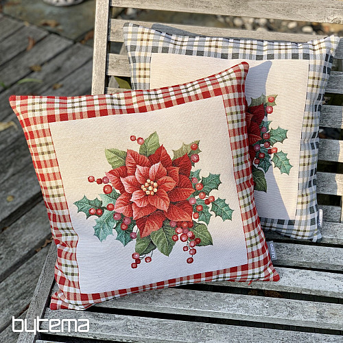 Christmas tapestry cover CHRISTMAS STAR red check