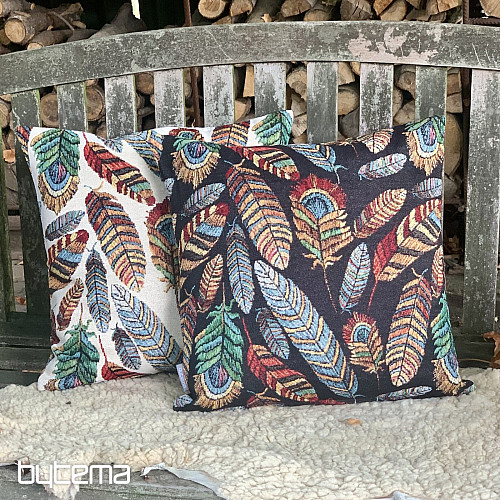 Gobelin cushion cover FEATHER BLACK