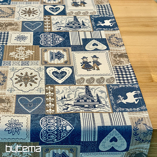 Tapestry tablecloth, scarf PATCHWORK HEART blue