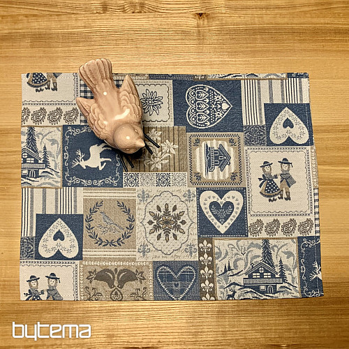 Tapestry tablecloth, scarf PATCHWORK HEART blue