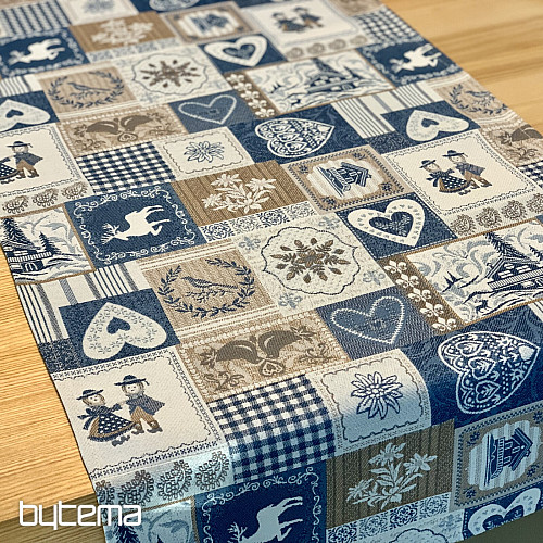 Tapestry tablecloth, scarf PATCHWORK HEART blue