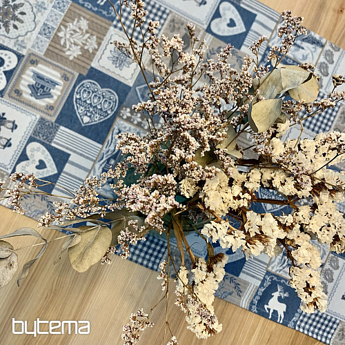 Tapestry tablecloth, scarf PATCHWORK HEART blue
