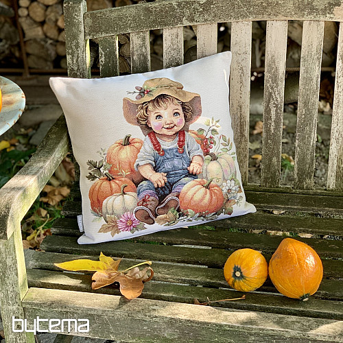 BOY WITH PUMPKIN tapestry pillowcase