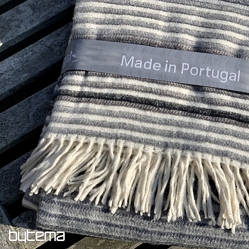 Blanket GREY WHITE WITH FRINGES