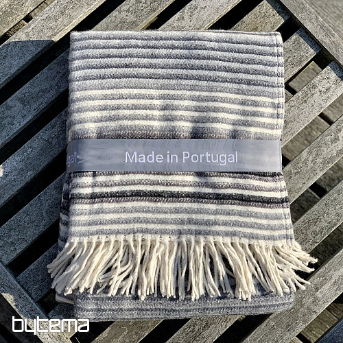 Blanket GREY WHITE WITH FRINGES