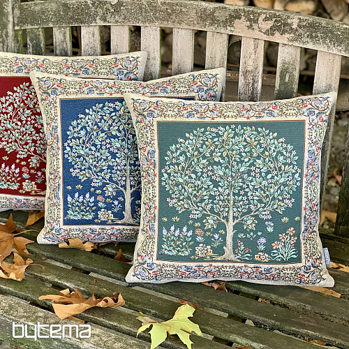 Blue tapestry TREE OF HAPPINESS cushion cover