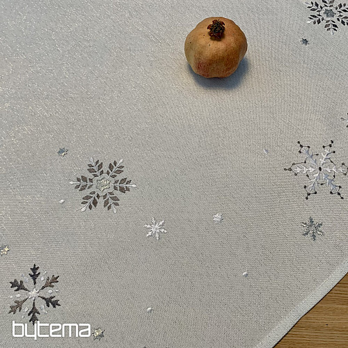 Embroidered Christmas tablecloth and scarf GRAY WHITE FLAKE