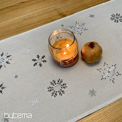 Embroidered Christmas tablecloth and scarf GRAY WHITE FLAKE