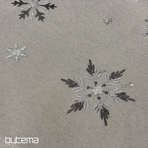 Embroidered Christmas tablecloth and scarf GRAY WHITE FLAKE