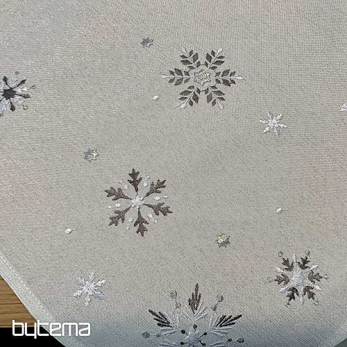 Embroidered Christmas tablecloth and scarf GRAY WHITE FLAKE