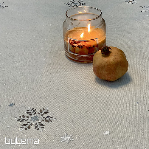 Embroidered Christmas tablecloth and scarf GRAY WHITE FLAKE