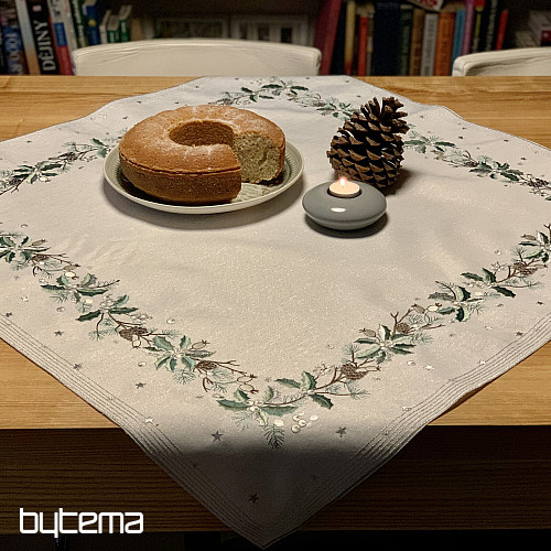 Embroidered Christmas tablecloth and scarf NEEDLES AND CONES