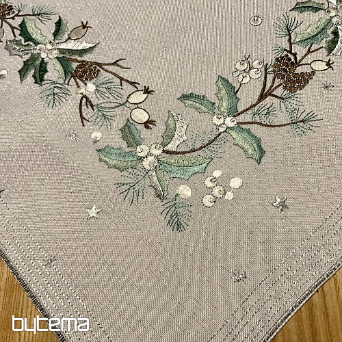 Embroidered Christmas tablecloth and scarf NEEDLES AND CONES