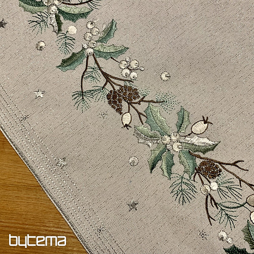 Embroidered Christmas tablecloth and scarf NEEDLES AND CONES