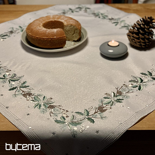 Embroidered Christmas tablecloth and scarf NEEDLES AND CONES