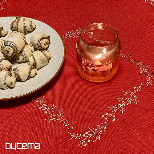 Embroidered Christmas tablecloth and shawl MISTLET RED
